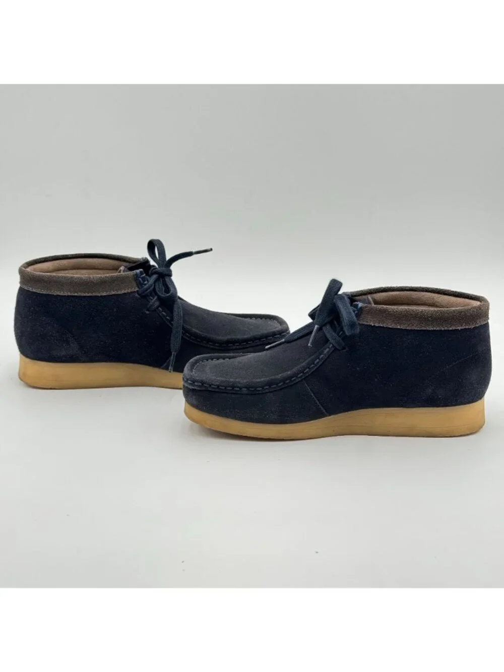 Clarks Wallabees Mens 7.5 Navy Suede Chukka Boots Moccasins Driving Shoes Preppy